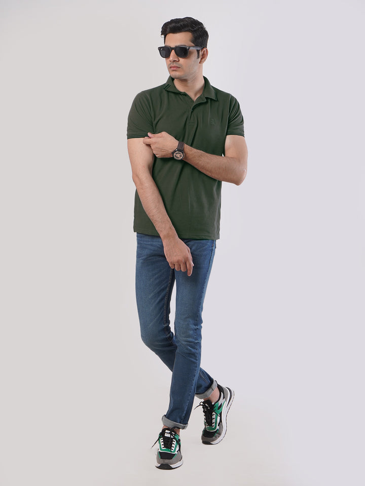 Dark Green Plain Half Sleeves Polo T-Shirt (POLO-438)