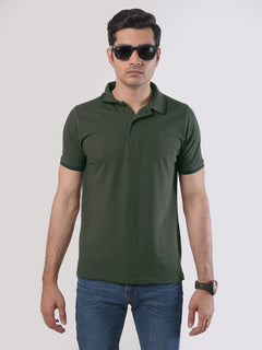 Dark Green Plain Half Sleeves Polo T-Shirt (POLO-438)