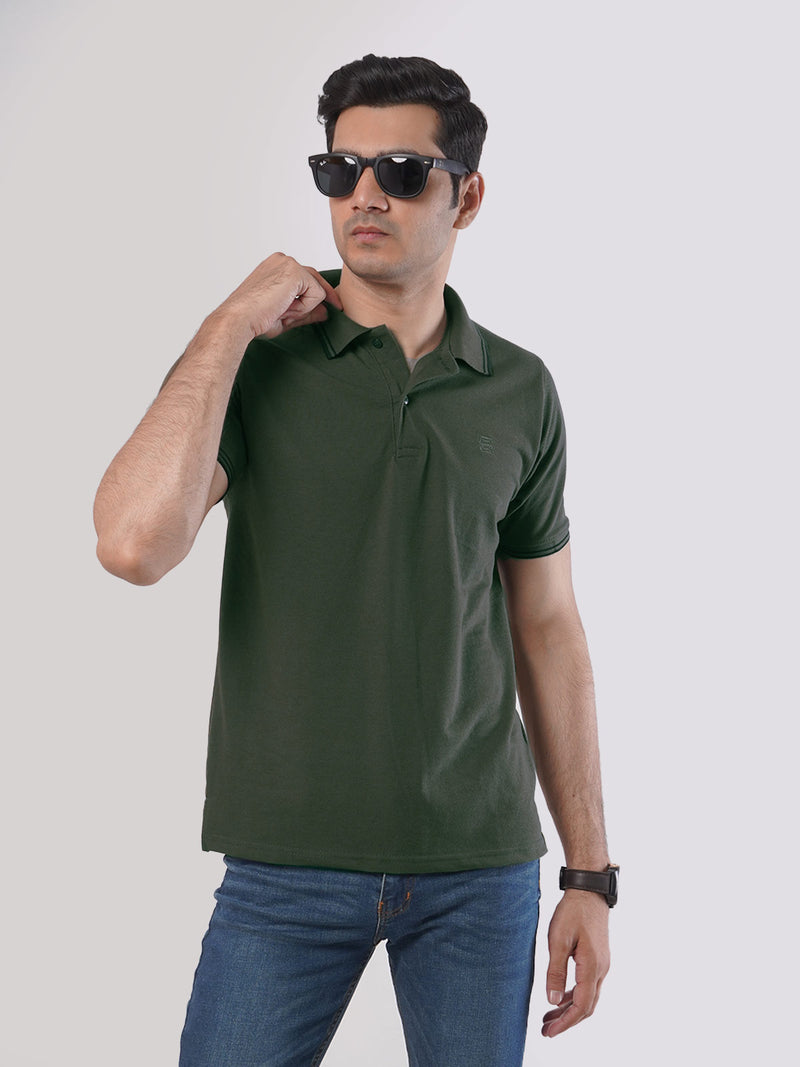 Dark Green Plain Half Sleeves Polo T-Shirt (POLO-438)