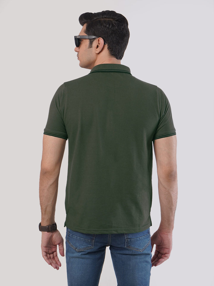 Dark Green Plain Half Sleeves Polo T-Shirt (POLO-438)