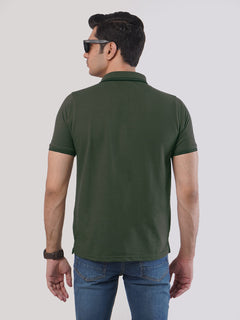 Dark Green Plain Half Sleeves Polo T-Shirt (POLO-438)