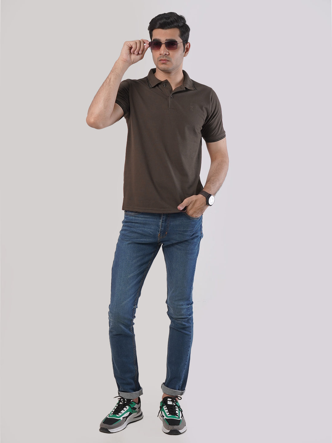 Dark Brown Plain Half Sleeves Polo T-Shirt (POLO-439)