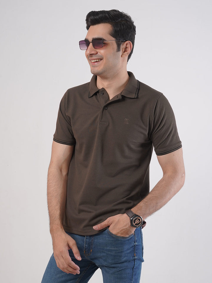 Dark Brown Plain Half Sleeves Polo T-Shirt (POLO-439)