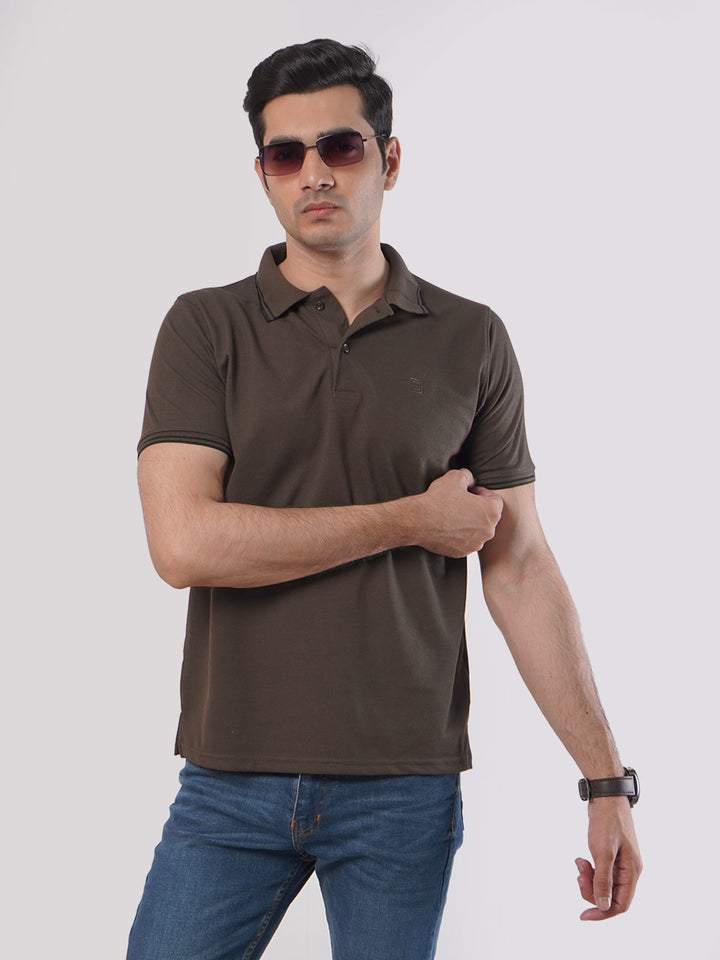 Dark Brown Plain Half Sleeves Polo T-Shirt (POLO-439)