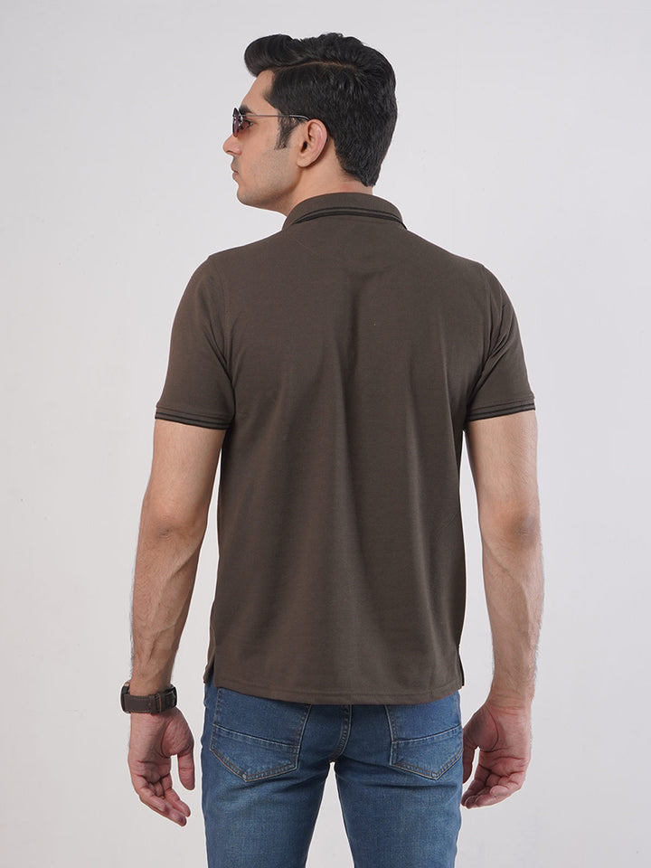 Dark Brown Plain Half Sleeves Polo T-Shirt (POLO-439)