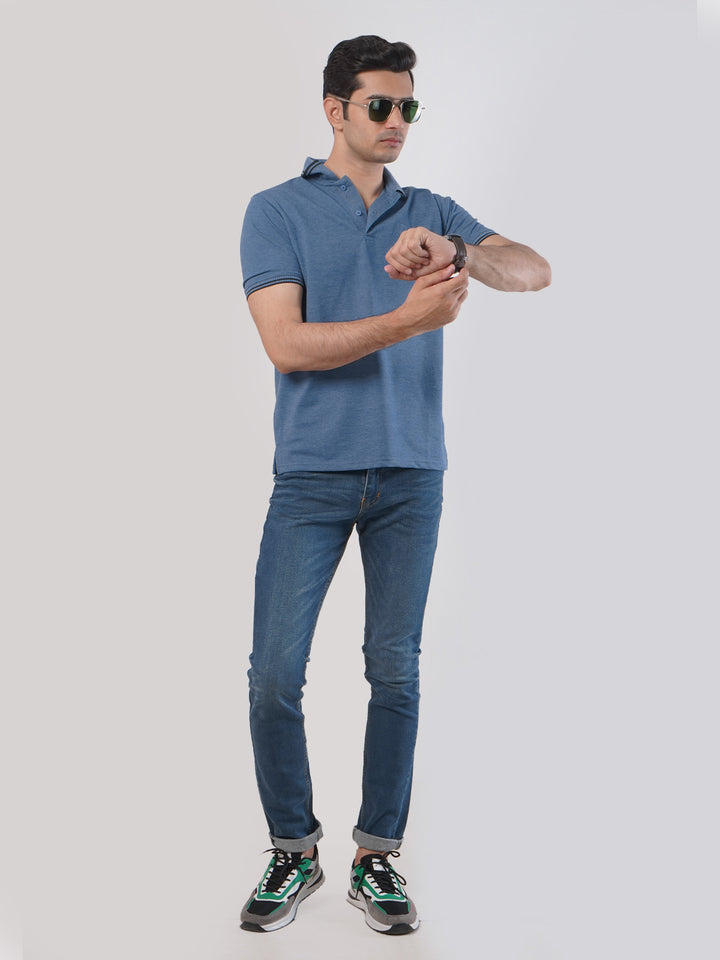 Blue Plain Half Sleeves Polo T-Shirt (POLO-441)