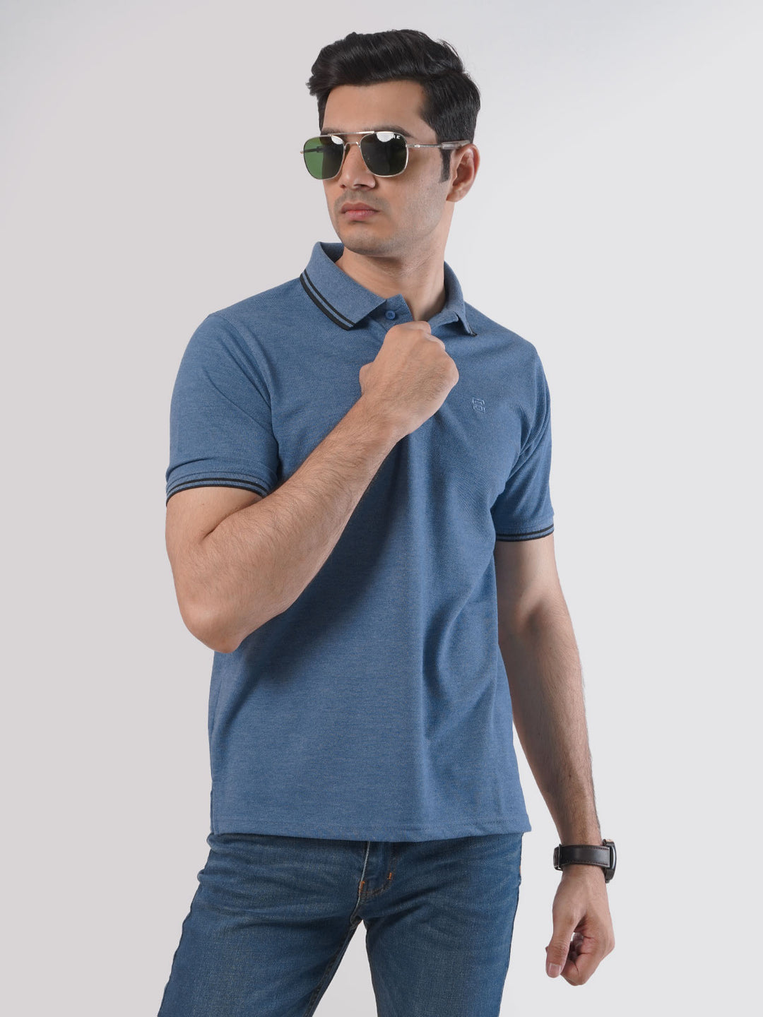 Blue Plain Half Sleeves Polo T-Shirt (POLO-441)