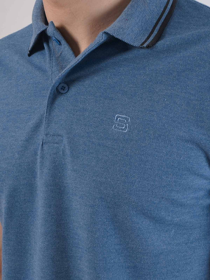 Blue Plain Half Sleeves Polo T-Shirt (POLO-441)