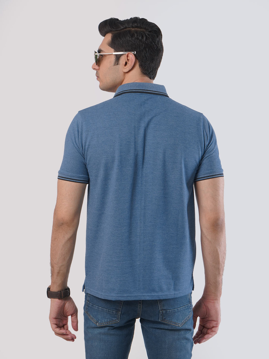 Blue Plain Half Sleeves Polo T-Shirt (POLO-441)