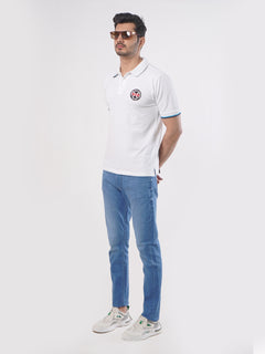 White Plain Twin Contrast Lycra Elastane Half Sleeves Polo T-Shirt (POLO-442)