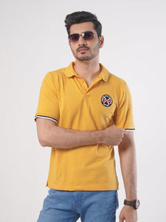 Yellow Plain Twin Contrast Lycra Elastane Half Sleeves Polo T-Shirt (POLO-445)