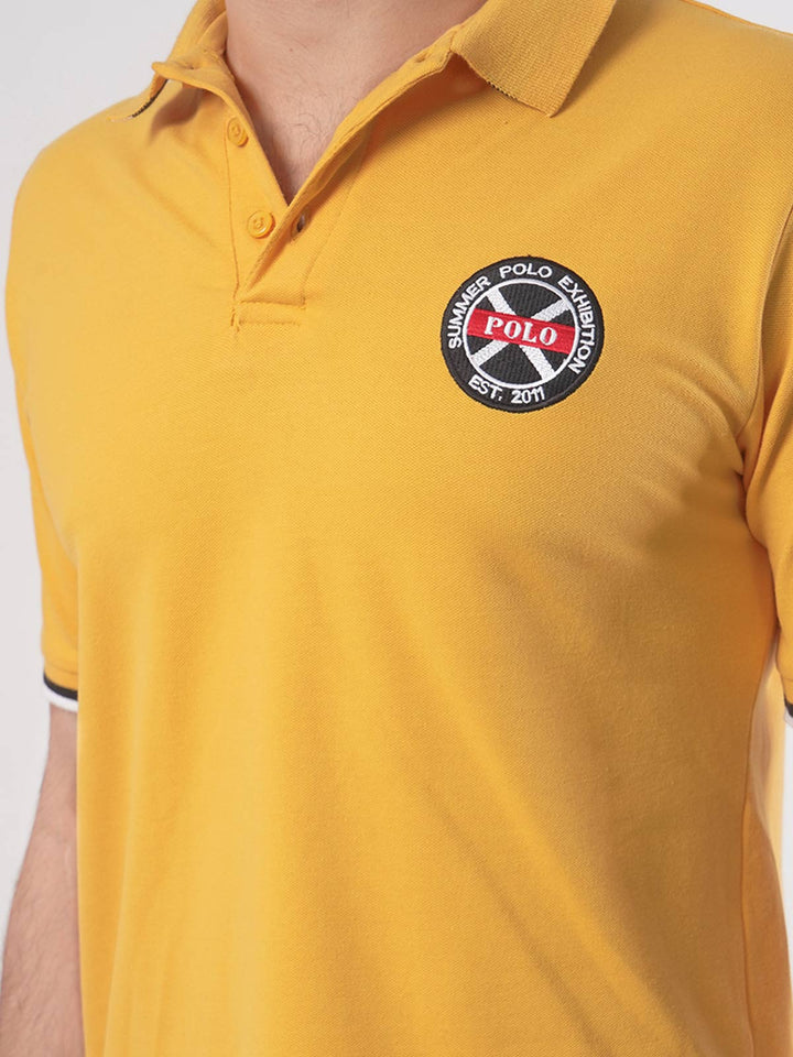 Yellow Plain Twin Contrast Lycra Elastane Half Sleeves Polo T-Shirt (POLO-445)