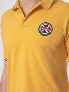 Yellow Plain Twin Contrast Lycra Elastane Half Sleeves Polo T-Shirt (POLO-445)