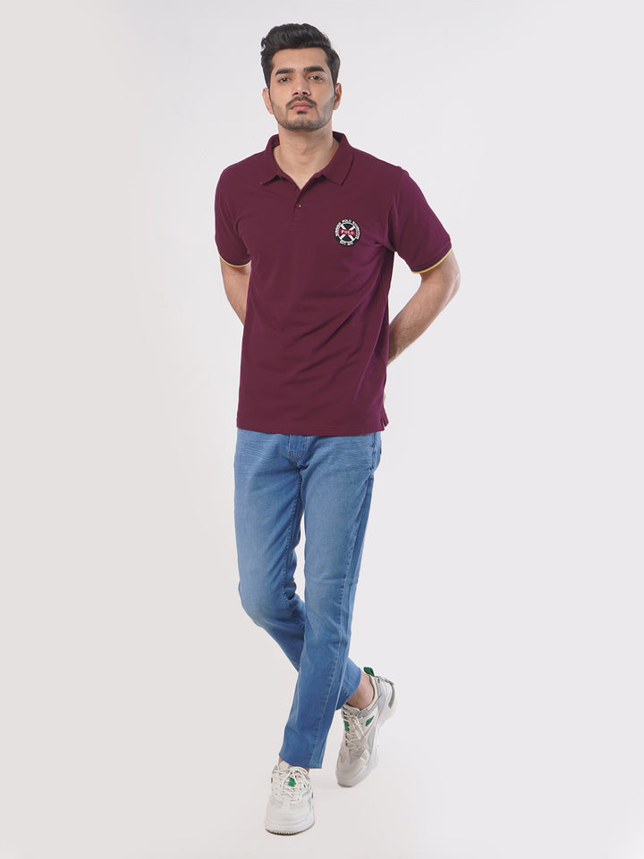 Maroon Plain Twin Contrast Lycra Elastane Half Sleeves Polo T-Shirt (POLO-446)