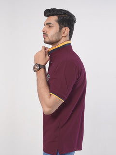 Maroon Plain Twin Contrast Lycra Elastane Half Sleeves Polo T-Shirt (POLO-446)