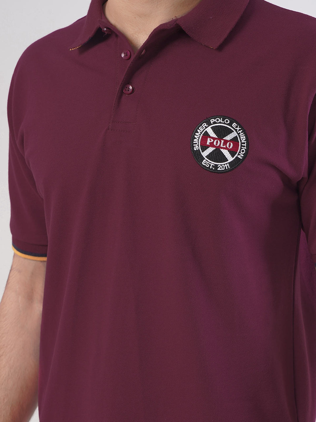 Maroon Plain Twin Contrast Lycra Elastane Half Sleeves Polo T-Shirt (POLO-446)