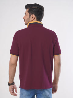 Maroon Plain Twin Contrast Lycra Elastane Half Sleeves Polo T-Shirt (POLO-446)