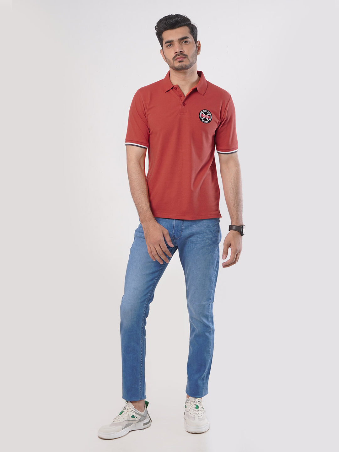 Rust Plain Twin Contrast Lycra Elastane Half Sleeves Polo T-Shirt (POLO-451)