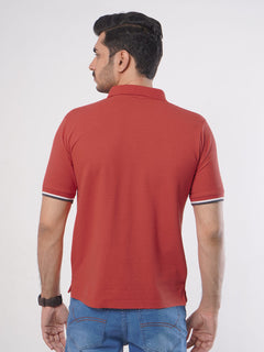Rust Plain Twin Contrast Lycra Elastane Half Sleeves Polo T-Shirt (POLO-451)