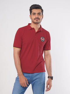 Red Plain Twin Contrast Lycra Elastane Half Sleeves Polo T-Shirt (POLO-455)