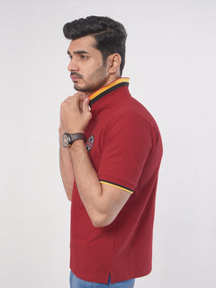 Red Plain Twin Contrast Lycra Elastane Half Sleeves Polo T-Shirt (POLO-455)