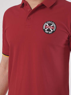 Red Plain Twin Contrast Lycra Elastane Half Sleeves Polo T-Shirt (POLO-455)