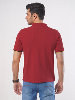 Red Plain Twin Contrast Lycra Elastane Half Sleeves Polo T-Shirt (POLO-455)