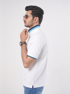 White Plain Twin Contrast Lycra Elastane Half Sleeves Polo T-Shirt (POLO-456)