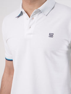 White Plain Twin Contrast Lycra Elastane Half Sleeves Polo T-Shirt (POLO-456)