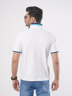 White Plain Twin Contrast Lycra Elastane Half Sleeves Polo T-Shirt (POLO-456)