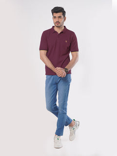 Maroon Plain Twin Contrast Lycra Elastane Half Sleeves Polo T-Shirt (POLO-460)