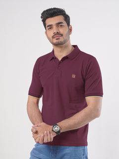 Maroon Plain Twin Contrast Lycra Elastane Half Sleeves Polo T-Shirt (POLO-460)