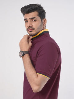 Maroon Plain Twin Contrast Lycra Elastane Half Sleeves Polo T-Shirt (POLO-460)