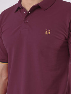 Maroon Plain Twin Contrast Lycra Elastane Half Sleeves Polo T-Shirt (POLO-460)