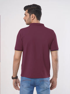 Maroon Plain Twin Contrast Lycra Elastane Half Sleeves Polo T-Shirt (POLO-460)