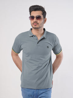 Light Grey Plain Twin Contrast Lycra Elastane Half Sleeves Polo T-Shirt (POLO-463)