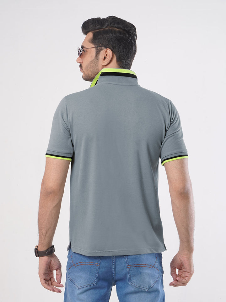 Light Grey Plain Twin Contrast Lycra Elastane Half Sleeves Polo T-Shirt (POLO-463)