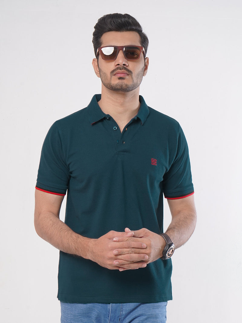 Zinc Plain Twin Contrast Lycra Elastane Half Sleeves Polo T-Shirt (POLO-464)