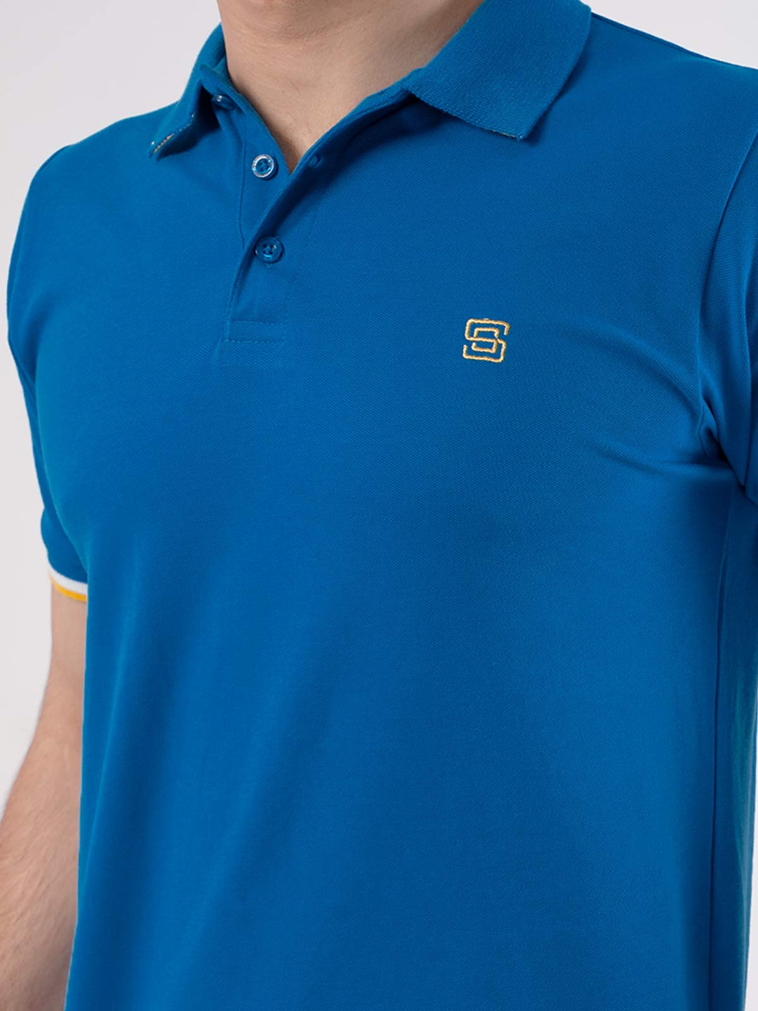 Royal Blue Plain Twin Contrast Lycra Elastane Half Sleeves Polo T-Shirt (POLO-466)