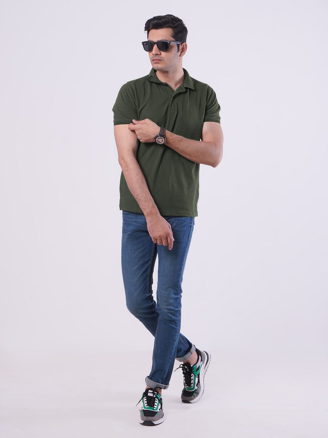 Olive Green Plain Half Sleeves Polo T-Shirt (POLO-471)