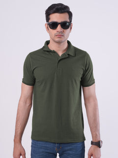 Olive Green Plain Half Sleeves Polo T-Shirt (POLO-471)