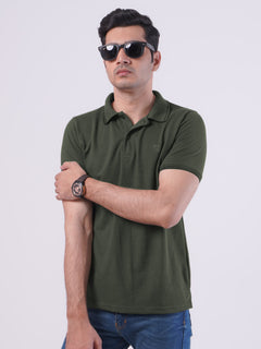 Olive Green Plain Half Sleeves Polo T-Shirt (POLO-471)