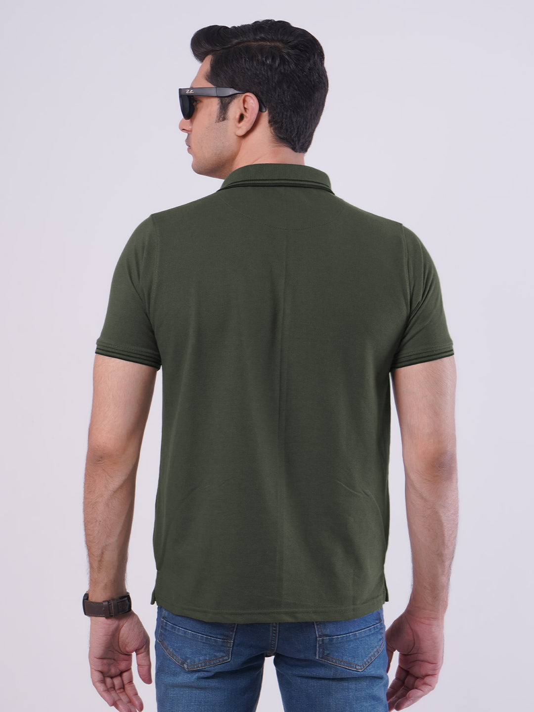 Olive Green Plain Half Sleeves Polo T-Shirt (POLO-471)