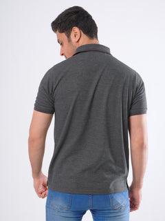 Charcoal Grey Plain Half Sleeves Polo T-Shirt (POLO-472)