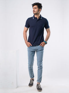 Navy Blue Plain Half Sleeves Polo T-Shirt (POLO-473)