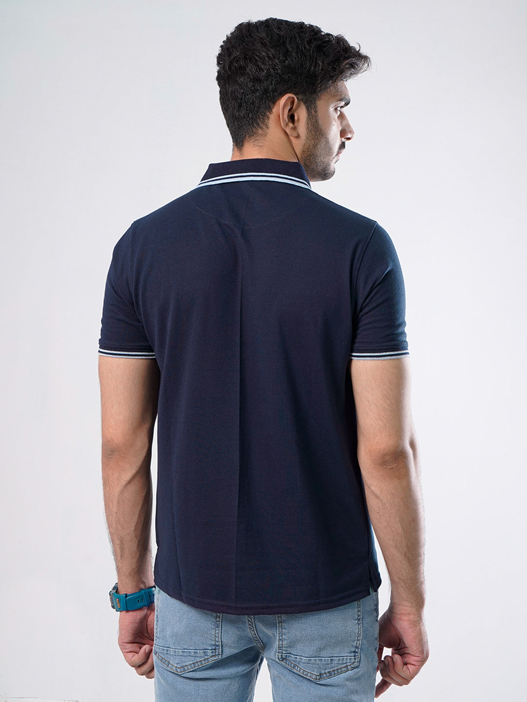 Navy Blue Plain Half Sleeves Polo T-Shirt (POLO-473)