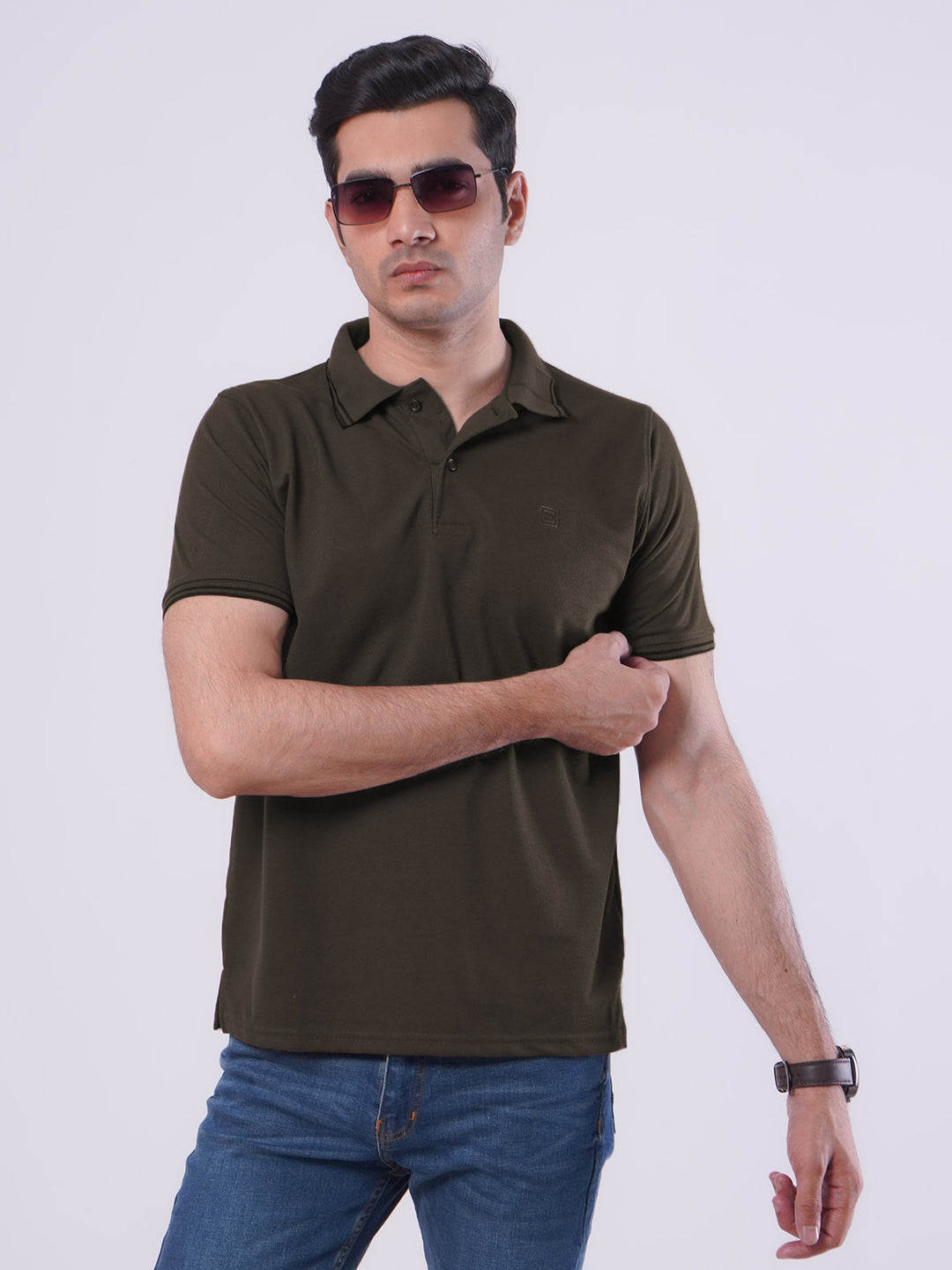 Dark Brown Plain Half Sleeves Polo T-Shirt (POLO-475)