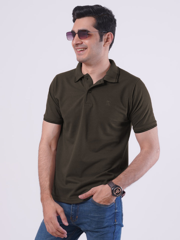 Dark Brown Plain Half Sleeves Polo T-Shirt (POLO-475)