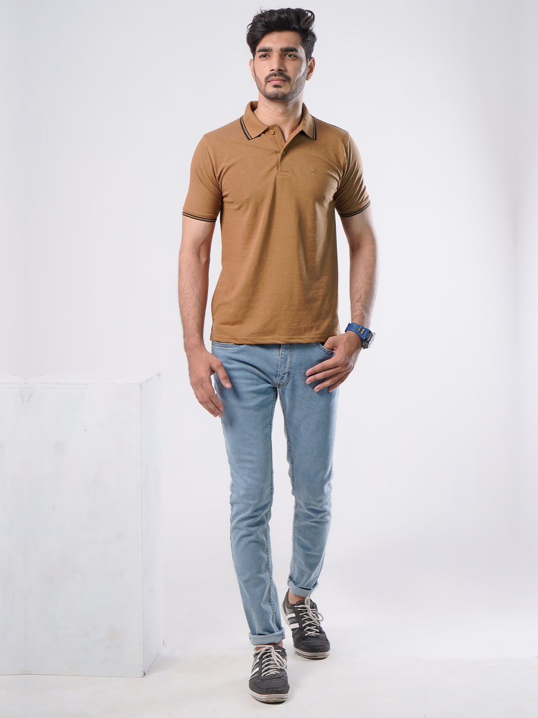 Brown Plain Half Sleeves Polo T-Shirt (POLO-476)