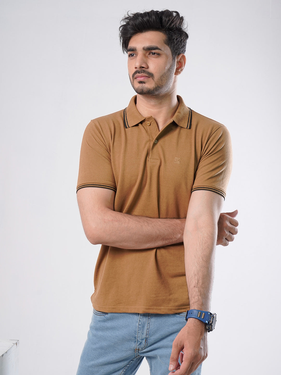 Brown Plain Half Sleeves Polo T-Shirt (POLO-476)